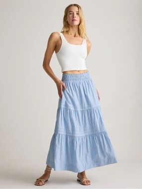 Quince 100% Organic Cotton Poplin Tiered Skirt Smocked Waist New With Tags Lined